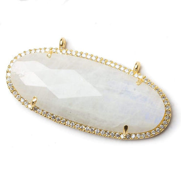 44x18mm Vermeil Bezel CZ & Rainbow Moonstone Oval East West Connector 1 pc (ONLINE ORDER ONLY)