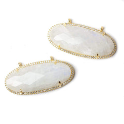 44x18mm Vermeil Bezel CZ & Rainbow Moonstone Oval East West Connector 1 pc (ONLINE ORDER ONLY)