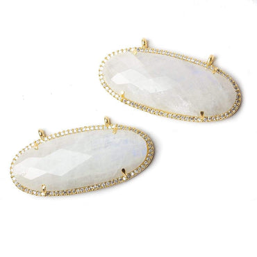 44x18mm Vermeil Bezel CZ & Rainbow Moonstone Oval East West Connector 1 pc (ONLINE ORDER ONLY)