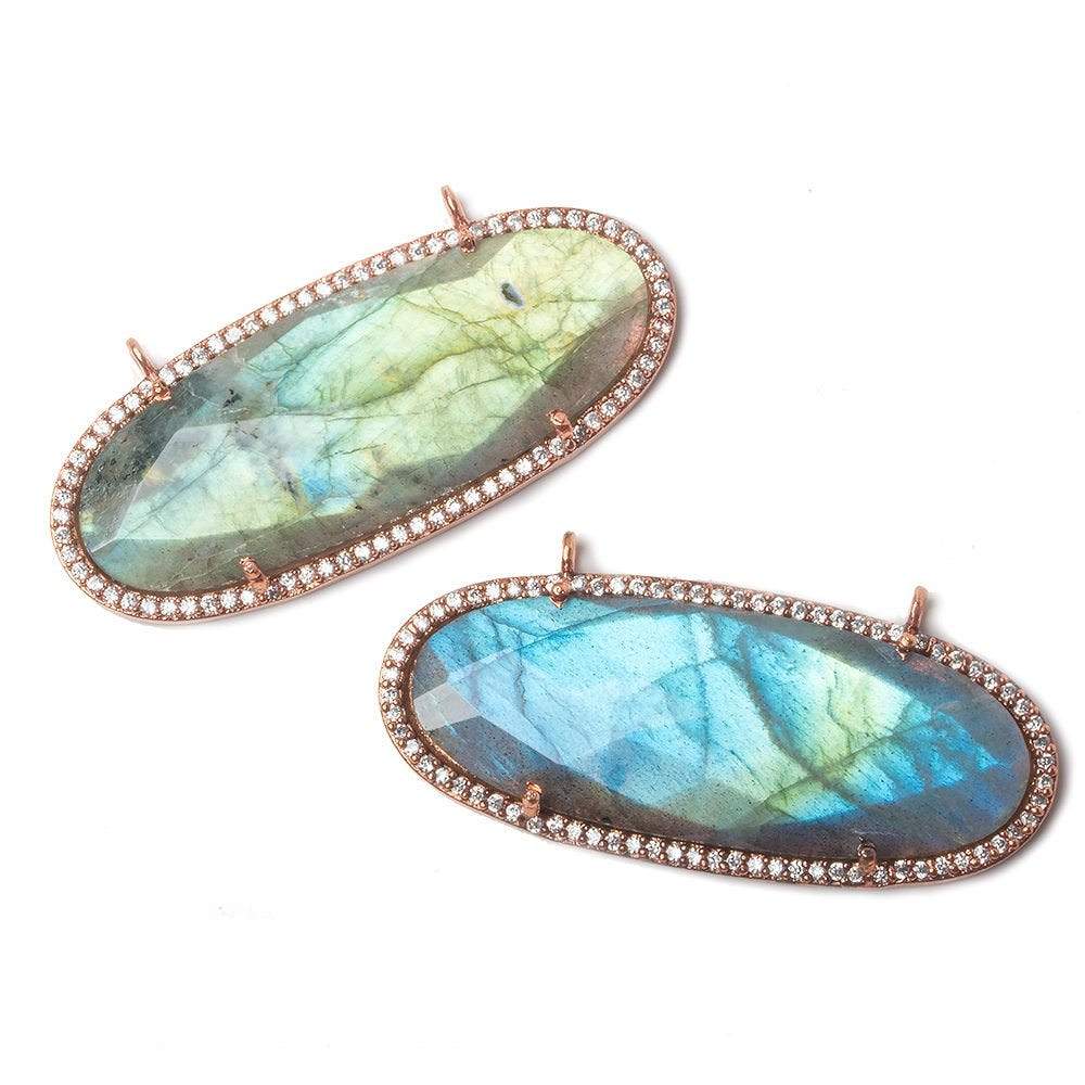 44x18mm Rose Gold Bezeled CZ & Labradorite Oval East West Connector 1 pc (ONLINE ORDER ONLY)