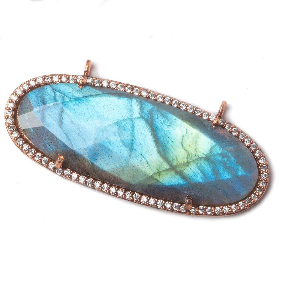 44x18mm Rose Gold Bezeled CZ & Labradorite Oval East West Connector 1 pc (ONLINE ORDER ONLY)