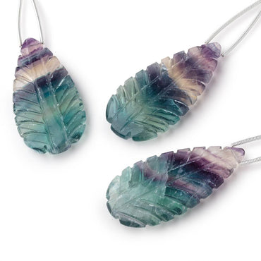 44x21mm Fluorite Hand Carved Pear Focal Bead 1 piece (ONLINE ORDER ONLY)