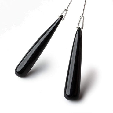 44x8-46x8mm Black Chalcedony Plain Tear Drop Focal Beads Set of 2 (ONLINE ORDER ONLY)