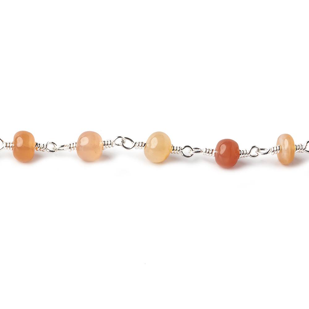 4.5-5mm Angel Skin Peach Moonstone plain rondelles Silver plated Chain by the foot 30 beads per (ONLINE ORDER ONLY)