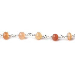 4.5-5mm Angel Skin Peach Moonstone plain rondelles Silver plated Chain by the foot 30 beads per (ONLINE ORDER ONLY)