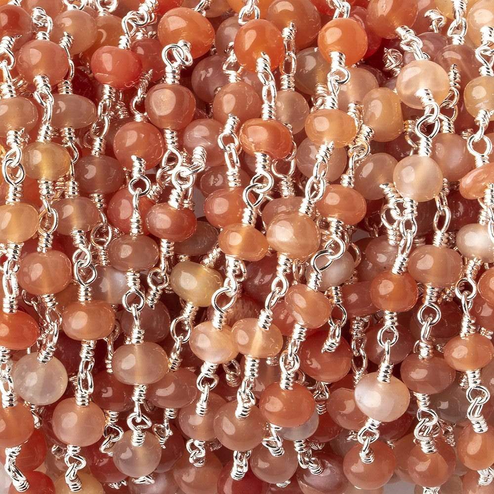 4.5-5mm Angel Skin Peach Moonstone plain rondelles Silver plated Chain by the foot 30 beads per (ONLINE ORDER ONLY)