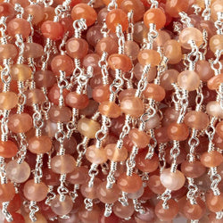 4.5-5mm Angel Skin Peach Moonstone plain rondelles Silver plated Chain by the foot 30 beads per (ONLINE ORDER ONLY)