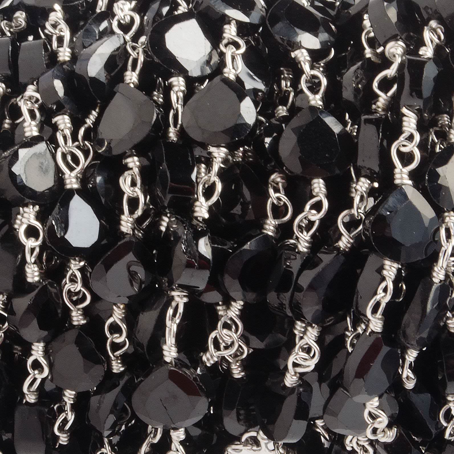 4.5-5mm Black Spinel Bezel Faceted Hearts on Silver Plated Chain by the foot 29 pcs (ONLINE ORDER ONLY)