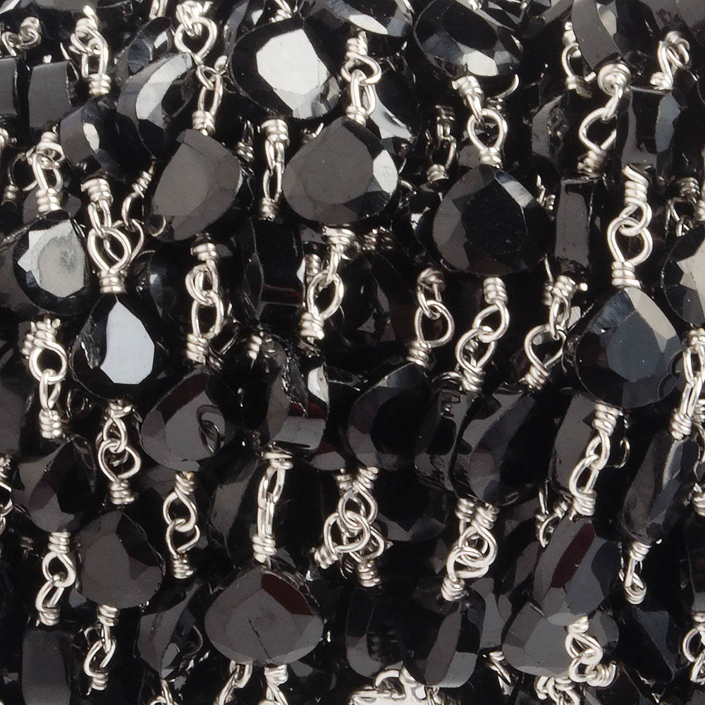 4.5-5mm Black Spinel Bezel Faceted Hearts on Silver Plated Chain by the foot 29 pcs (ONLINE ORDER ONLY)