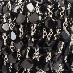 4.5-5mm Black Spinel Bezel Faceted Hearts on Silver Plated Chain by the foot 29 pcs (ONLINE ORDER ONLY)