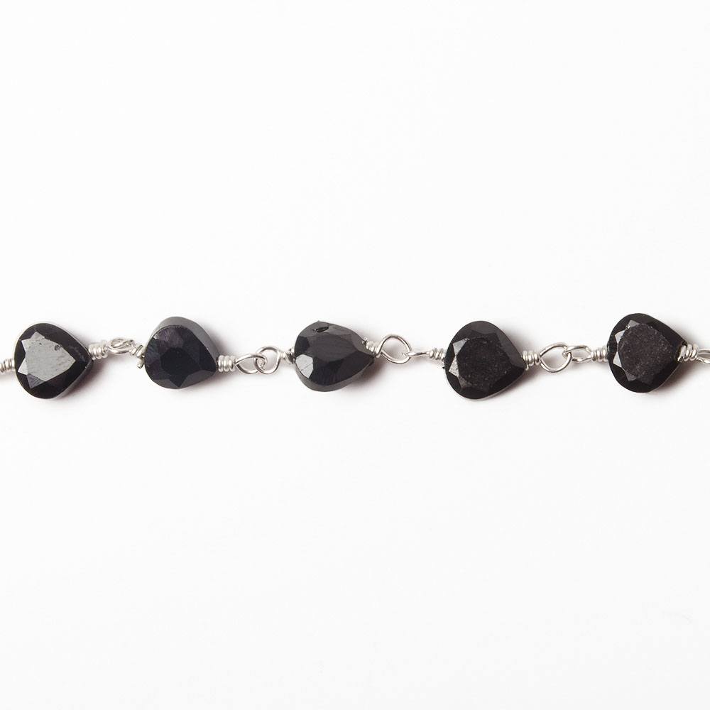 4.5-5mm Black Spinel Bezel Faceted Hearts on Silver Plated Chain by the foot 29 pcs (ONLINE ORDER ONLY)