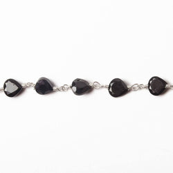 4.5-5mm Black Spinel Bezel Faceted Hearts on Silver Plated Chain by the foot 29 pcs (ONLINE ORDER ONLY)