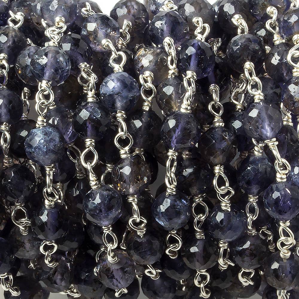 4.5-5mm Iolite faceted round .925 Silver Chain by the foot 30 pieces (ONLINE ORDER ONLY)