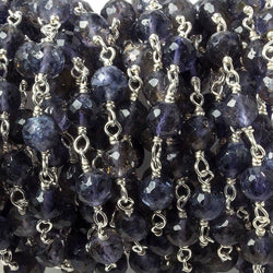 4.5-5mm Iolite faceted round .925 Silver Chain by the foot 30 pieces (ONLINE ORDER ONLY)