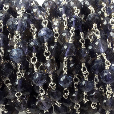 4.5-5mm Iolite faceted round .925 Silver Chain by the foot 30 pieces (ONLINE ORDER ONLY)