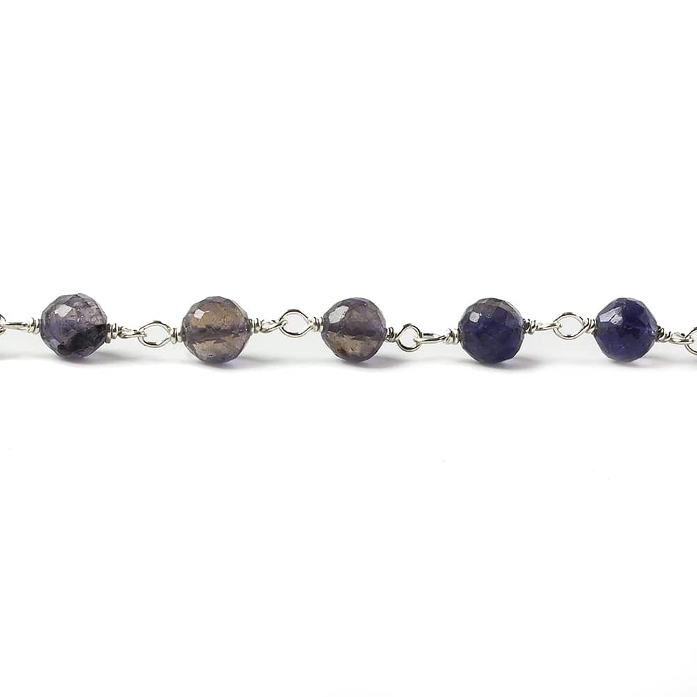 4.5-5mm Iolite faceted round .925 Silver Chain by the foot 30 pieces (ONLINE ORDER ONLY)