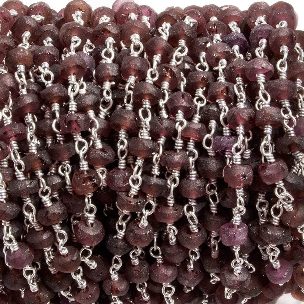 4.5-5mm Matte Garnet rondelle Silver plated Chain by the foot 32 pieces (ONLINE ORDER ONLY)