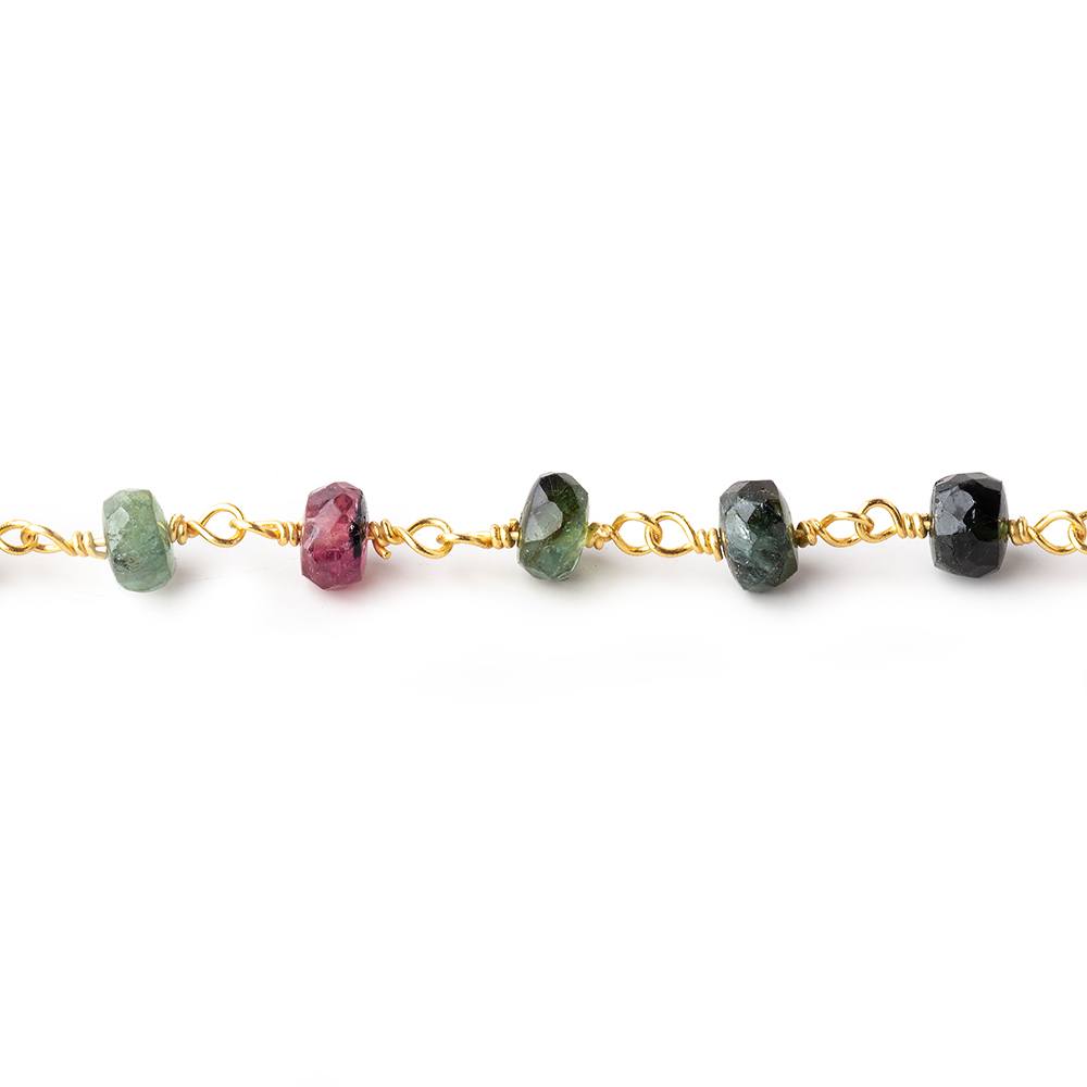 4.5-5mm Multi Color Tourmaline Faceted Rondelles on Vermeil Chain by the Foot (ONLINE ORDER ONLY)