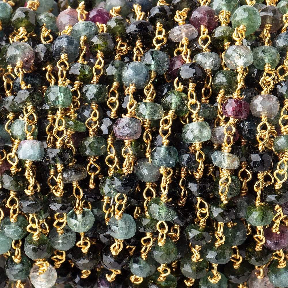 4.5-5mm Multi Color Tourmaline Faceted Rondelles on Vermeil Chain by the Foot (ONLINE ORDER ONLY)