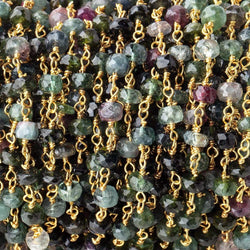 4.5-5mm Multi Color Tourmaline Faceted Rondelles on Vermeil Chain by the Foot (ONLINE ORDER ONLY)