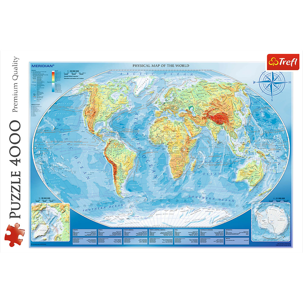 Trefl Red 4000 Piece Puzzle - Large physical map of the world / Meridian (ONLINE ORDER ONLY)