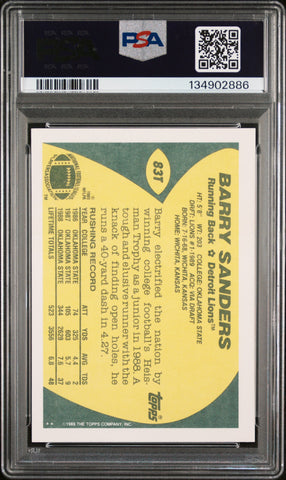 Graded 1989 Topps Traded Barry Sanders #83T Rookie RC Football Card PSA 8 Near Mint (ONLINE ORDER ONLY)