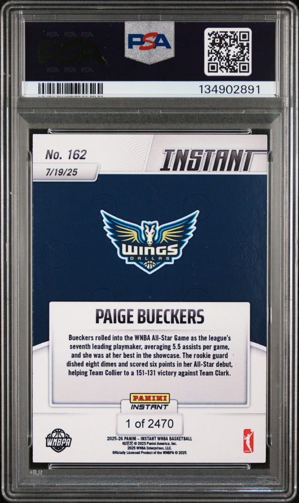 Graded 2025 Panini Instant Paige Bueckers #162 Rookie RC Basketball Card PSA 9 Mint (ONLINE ORDER ONLY)