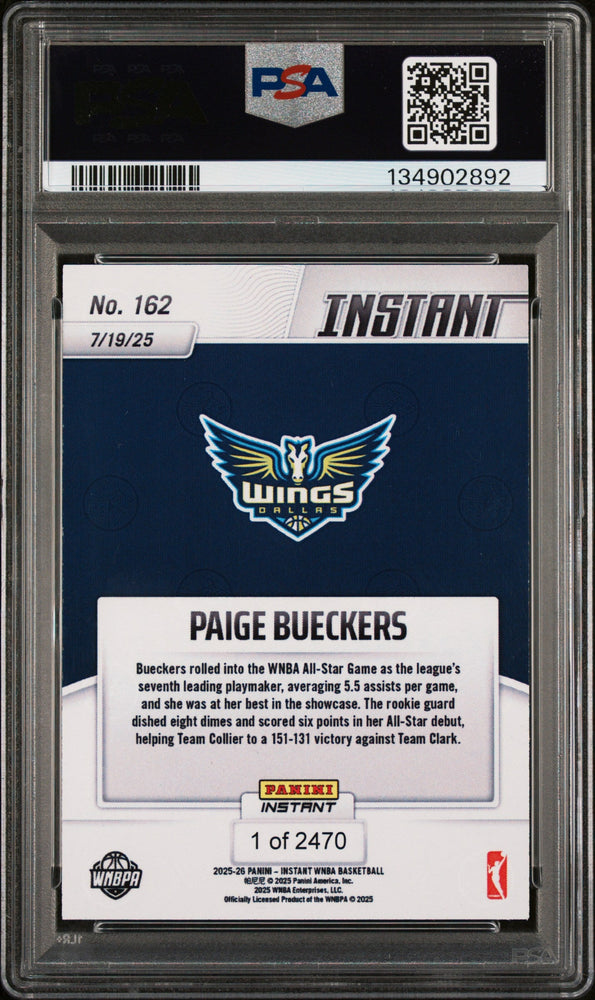 Graded 2025 Panini Instant Paige Bueckers #162 Rookie RC Basketball Card PSA 10 Gem Mint (ONLINE ORDER ONLY)