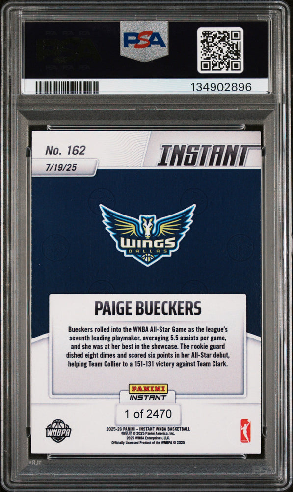 Graded 2025 Panini Instant Paige Bueckers #162 Rookie RC Basketball Card PSA 8 Near Mint (ONLINE ORDER ONLY)