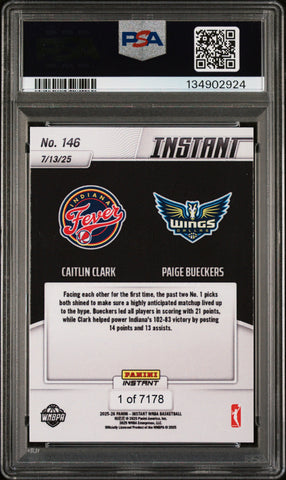 Graded 2025 Panini Instant Caitlin Clark/Paige Bueckers #146 Basketball Card PSA 10 Gem Mint (ONLINE ORDER ONLY)