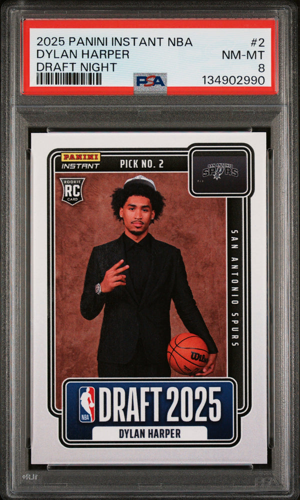 Graded 2025 Panini Instant Dylan Harper #2 Draft Night Rookie RC Basketball Card PSA 8 Near Mint (ONLINE ORDER ONLY)