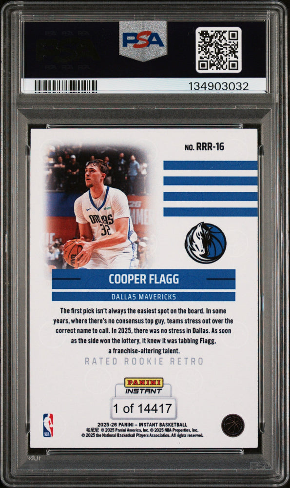 Graded 2025 Panini Instant Cooper Flagg #RRR16 Rated Rookie Retro Rookie RC Basketball Card PSA 9 Mint (ONLINE ORDER ONLY)