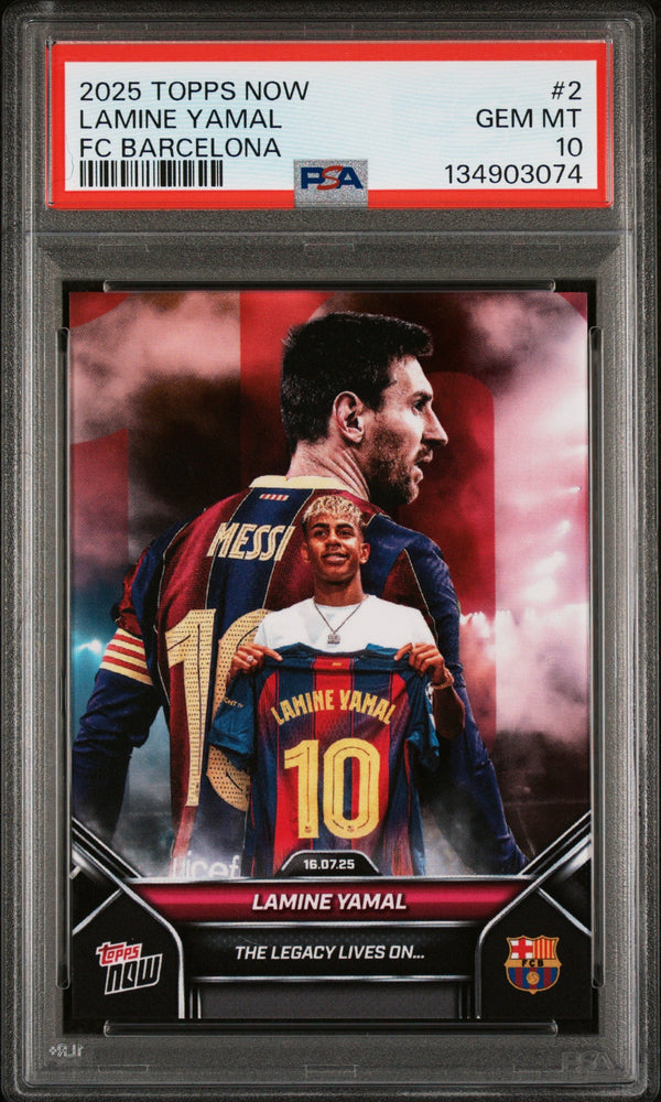 Graded 2025 Topps Now Lamine Yamal #2 FC Barcelona Soccer Card PSA 10 Gem Mint (ONLINE ORDER ONLY)
