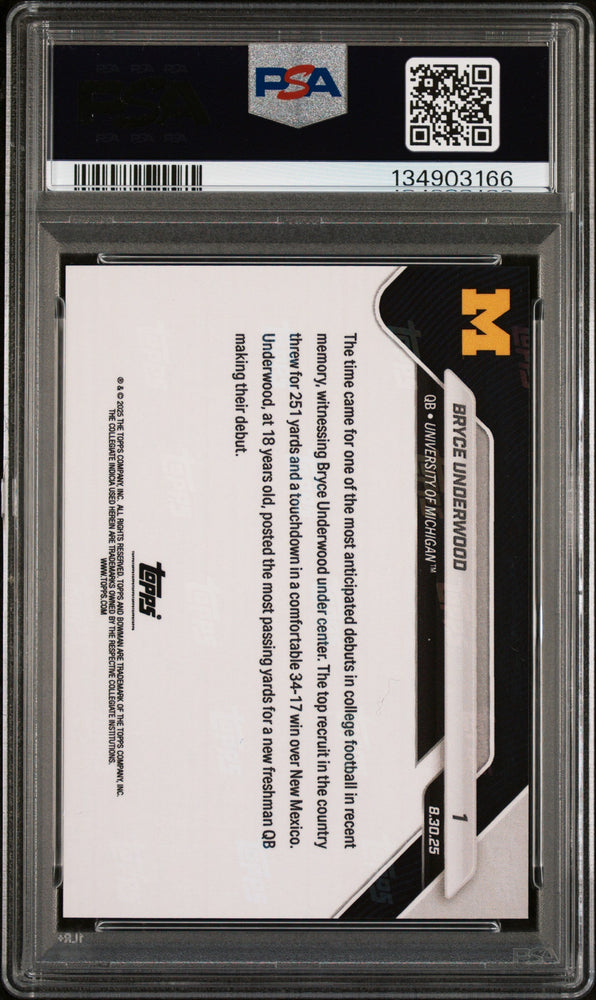 Graded 2025 Topps Bowman U Now Bryce Underwood #1 Gold Foil /50 Rookie RC Football Card PSA 10 Gem Mint (ONLINE ORDER ONLY)
