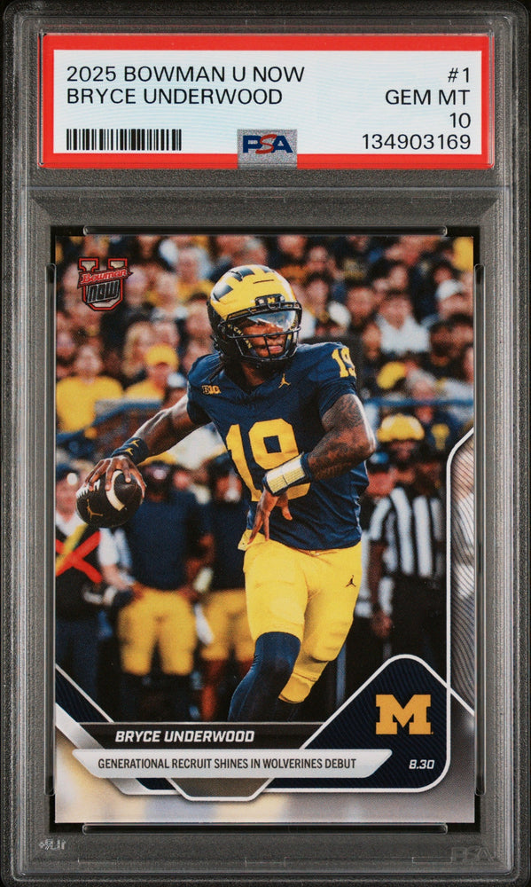 Graded 2025 Topps Bowman U Now Bryce Underwood #1 Rookie RC Football Card PSA 10 Gem Mint (ONLINE ORDER ONLY)