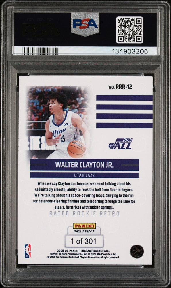 Graded 2025 Panini Instant Walter Clayton Jr. #RRR12 Rated Rookie Retro Rookie RC Basketball Card PSA 10 Gem Mint (ONLINE ORDER ONLY)