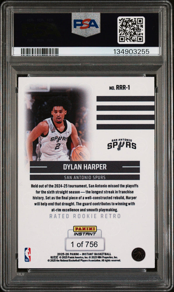 Graded 2025 Panini Instant Dylan Harper #RRR1 Rated Rookie Retro Rookie RC Basketball Card PSA 9 Mint (ONLINE ORDER ONLY)