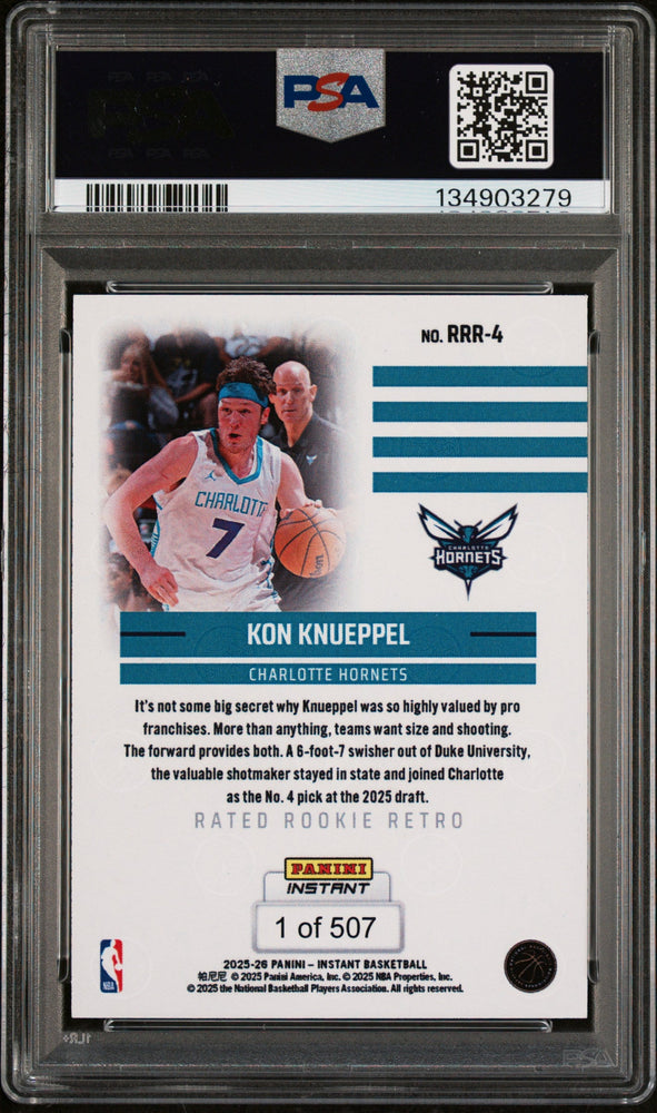 Graded 2025 Panini Instant Kon Knueppel #RRR4 Rated Rookie Retro Rookie RC Basketball Card PSA 10 Gem Mint (ONLINE ORDER ONLY)