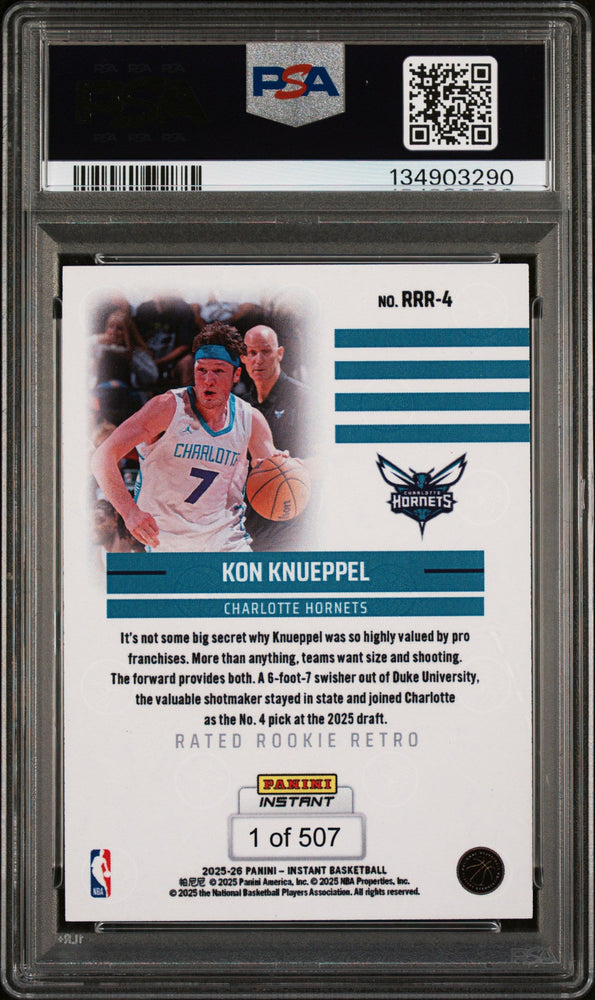 Graded 2025 Panini Instant Kon Knueppel #RRR4 Rated Rookie Retro Rookie RC Basketball Card PSA 9 Mint (ONLINE ORDER ONLY)