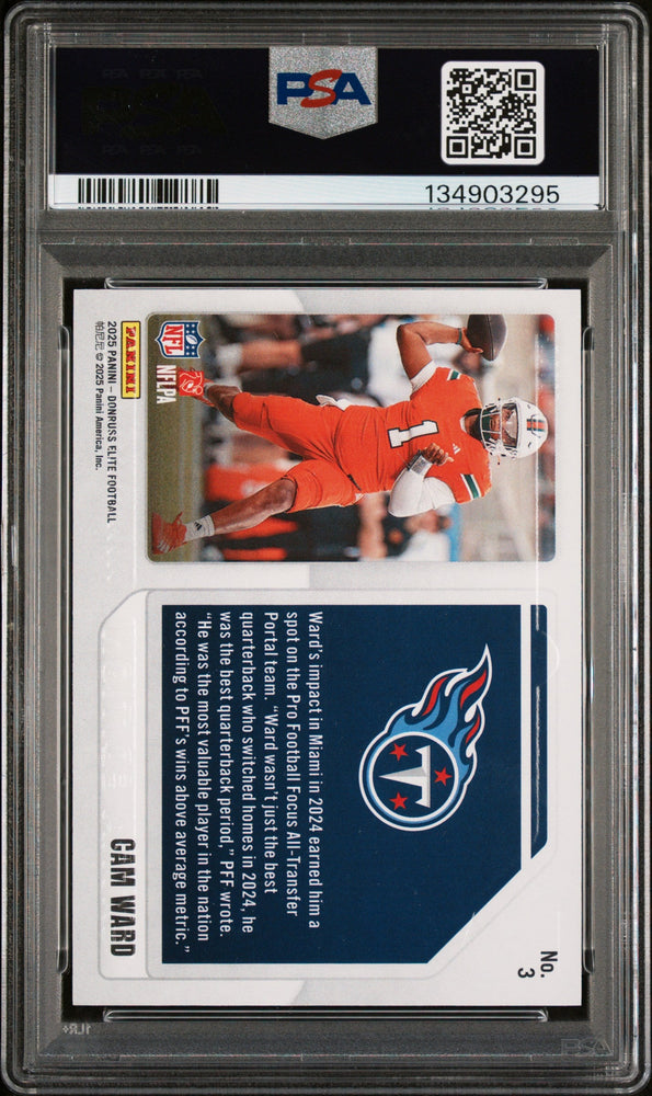 Graded 2025 Panini Donruss Elite Cam Ward #3 Extra Edition /799 Rookie RC Football Card PSA 10 Gem Mint (ONLINE ORDER ONLY)