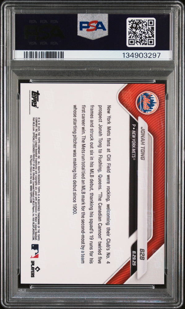 Graded 2025 Topps Now Jonah Tong #628 Rookie RC Baseball Card PSA 9 Mint (ONLINE ORDER ONLY)