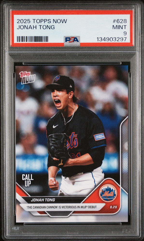 Graded 2025 Topps Now Jonah Tong #628 Rookie RC Baseball Card PSA 9 Mint (ONLINE ORDER ONLY)