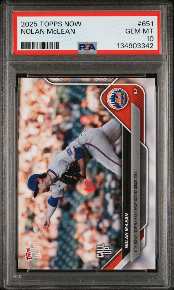 Graded 2025 Topps Now Nolan McLean #651 Rookie RC Baseball Card PSA 10 Gem Mint (ONLINE ORDER ONLY)