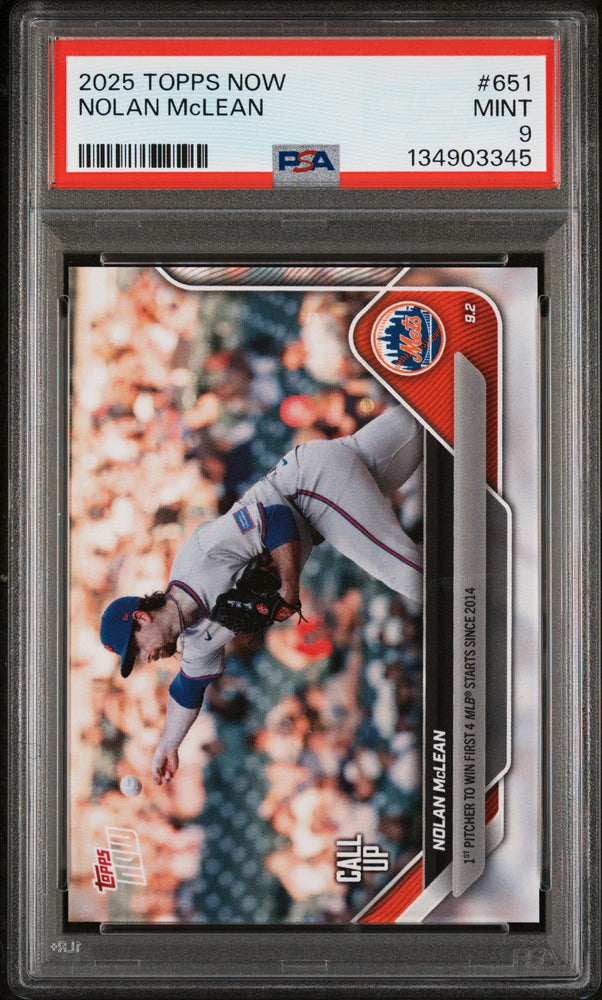 Graded 2025 Topps Now Nolan McLean #651 Rookie RC Baseball Card PSA 9 Mint (ONLINE ORDER ONLY)