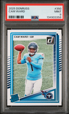 Graded 2025 Panini Donruss Cam Ward #350 Rookie RC Football Card PSA 9 Mint (ONLINE ORDER ONLY)