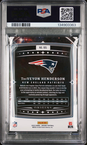 Graded 2025 Panini Origins TreVeyon Henderson #105 Rookie RC Football Card PSA 10 Gem Mint (ONLINE ORDER ONLY)