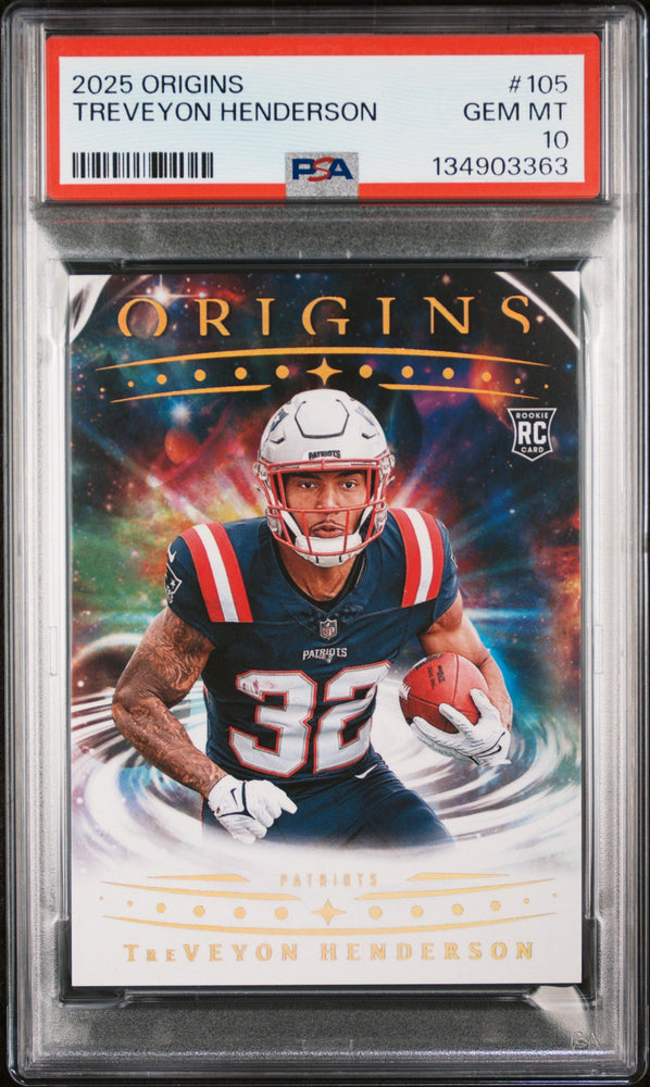 Graded 2025 Panini Origins TreVeyon Henderson #105 Rookie RC Football Card PSA 10 Gem Mint (ONLINE ORDER ONLY)