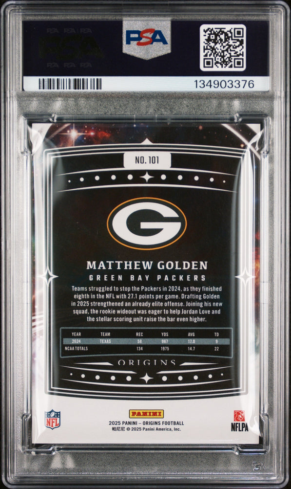 Graded 2025 Panini Origins Matthew Golden #101 Rookie RC Football Card PSA 8 Near Mint (ONLINE ORDER ONLY)