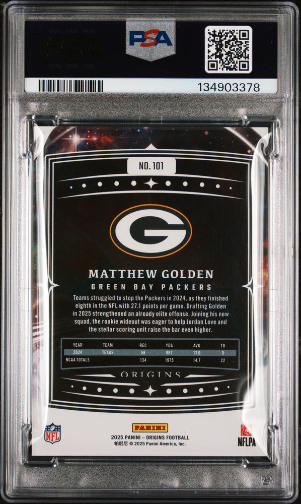 Graded 2025 Panini Origins Matthew Golden #101 Rookie RC Football Card PSA 9 Mint (ONLINE ORDER ONLY)