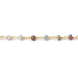 4mm Multi Color Sapphire Faceted Rondelles on Gold Plated Chain (ONLINE ORDER ONLY)